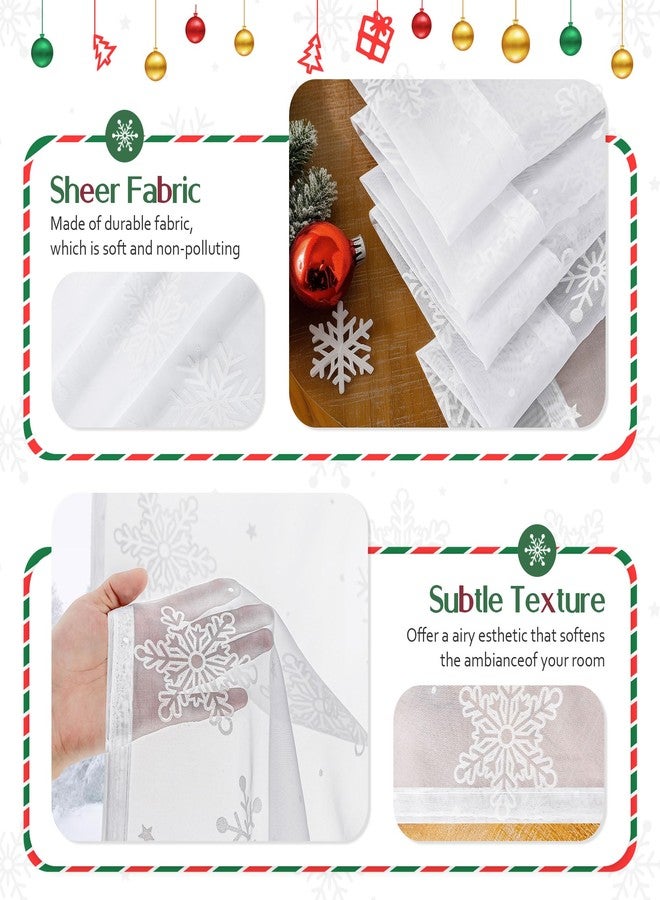 Beauoop Sheer Christmas Curtains 84 Inches Long 2 Panels for Living Room Bedroom White Snowflake Xmas Winter Holiday Decor Privacy Light Filtering Rod Pocket Voile Window Treatments Drapes 52x84 2 Set - Image 3